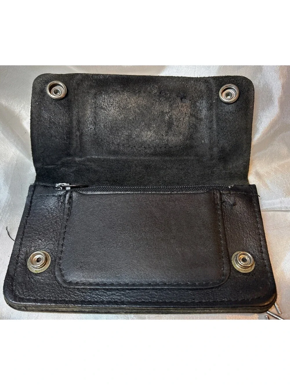 VTG Genuine Handcrafted Leather Biker Bifold Wallet, Chain Black Embossed Eagle